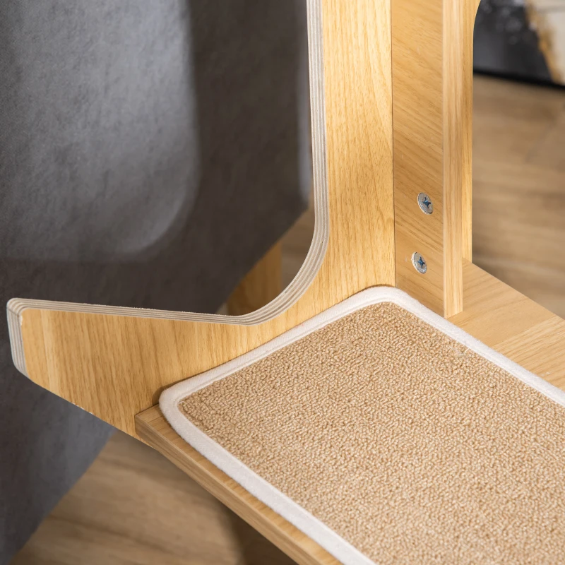 PawHut 4-level Platform Cat Tree with Resting House, Activity Center for kittens, Cat Tower Furniture with Cushion, Oak