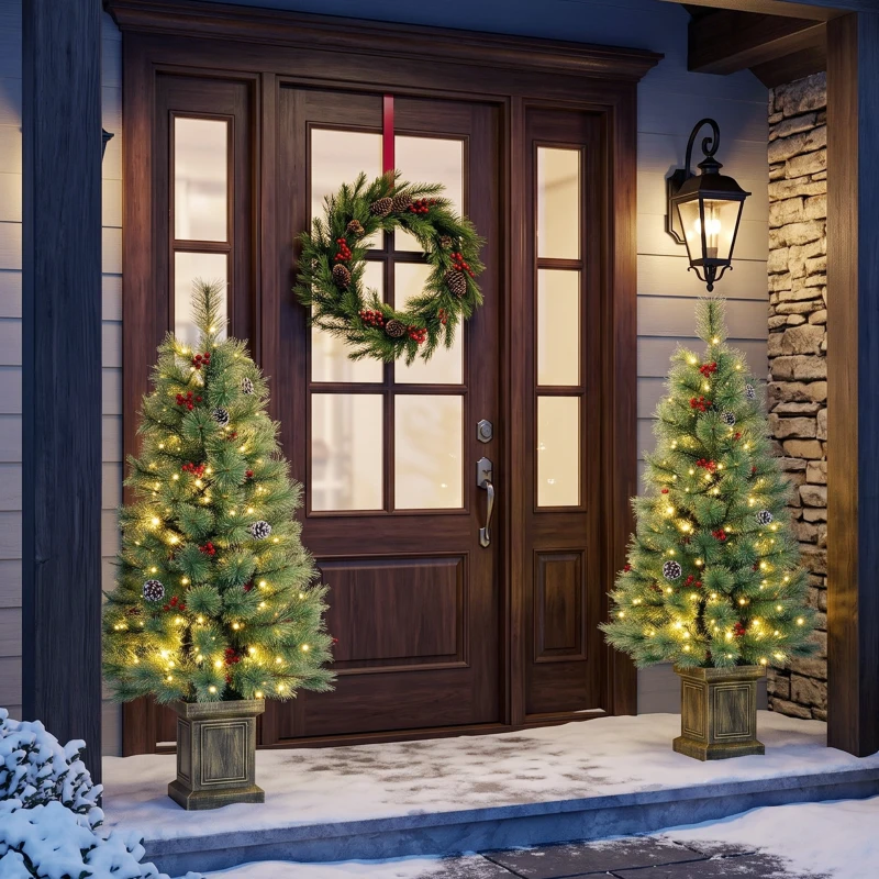 HOMCOM 4ft Pre-Lit Artificial Christmas Tree Set of 2, Xmas Pine Trees, Dual Colors, Remote, Green
