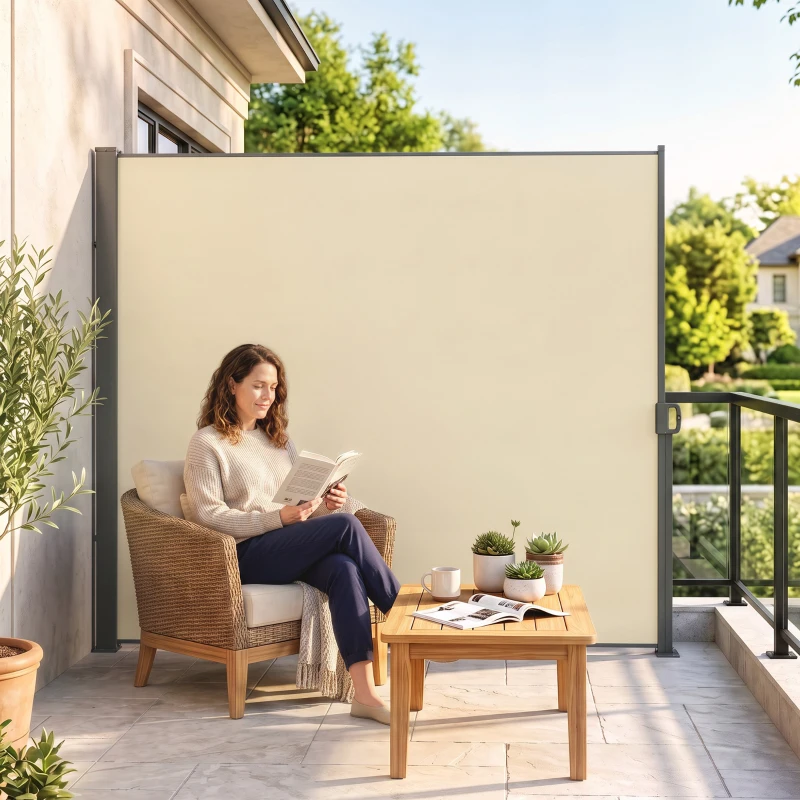 Outsunny 118" x 79" Retractable Side Awning Patio Outdoor Folding Privacy Screen with Resistance to UV Rays & Wind, Cream White