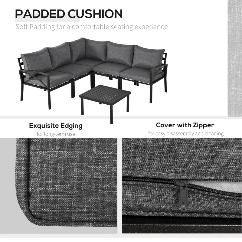 Outsunny 6-Piece Patio L-Shaped Sofa Conversation Set with Coffee Table, Water-Fighting Materials, & Comfort, Grey