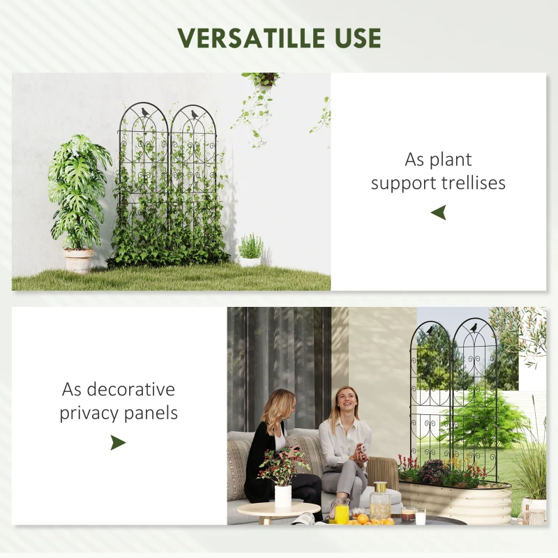 Outsunny Set of 2 Metal Garden Trellis, Decorative Trellis Panels, Bird Design, 150 x 50 cm, Black