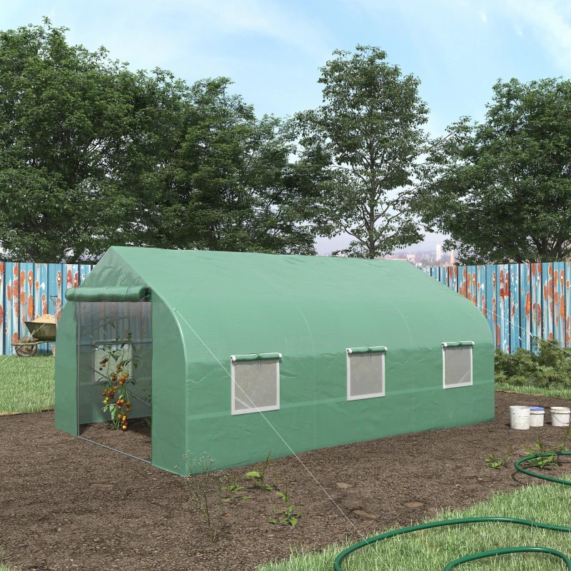Outsunny 11.5 x10 x6.5 ft Walk-in Tunnel Greenhouse with Zippered Mesh Door and 8 Mesh Windows, Gardening Plant Hot House with Galvanized Steel Hoops, Green
