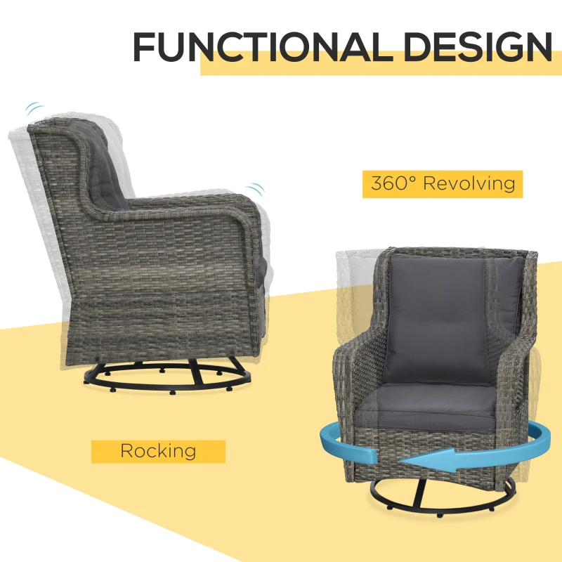 Outsunny Patio Bistro Set, Porch Furniture with 360° Rotation & Rocking Function, 28.25"x30.75"x36.25", Gray