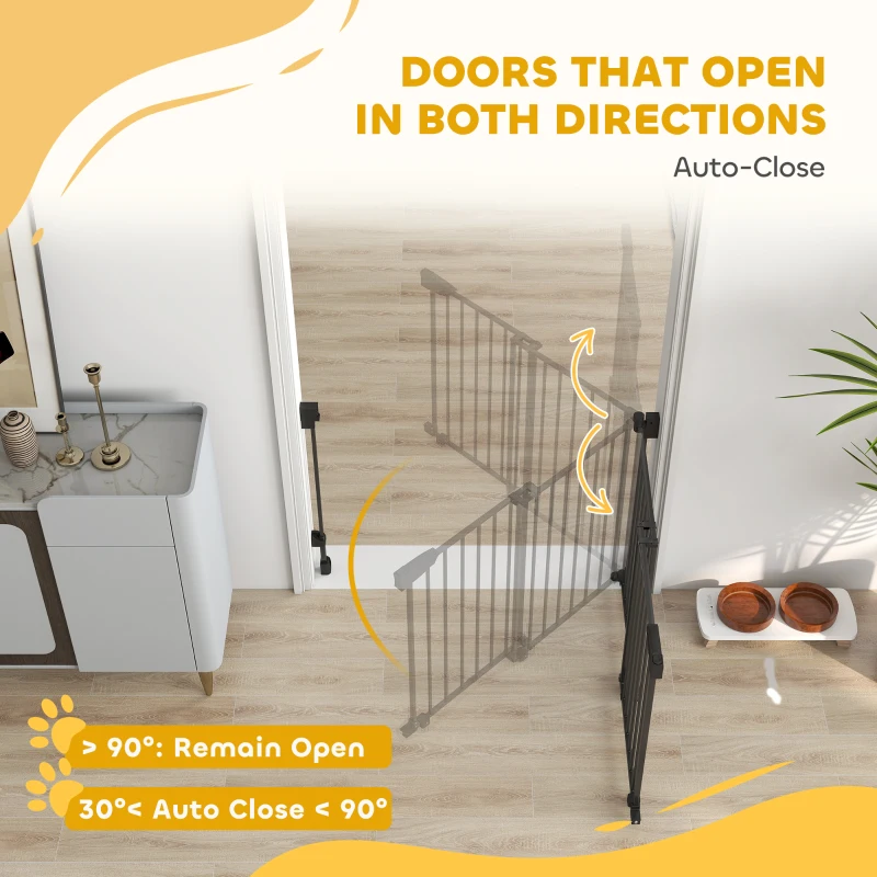 PawHut 29"-44" Wide Dog Gate, 29" H, Pet Gate with Auto-Close, Single Hand Operation, Wall-Mounted, No-Threshold Design