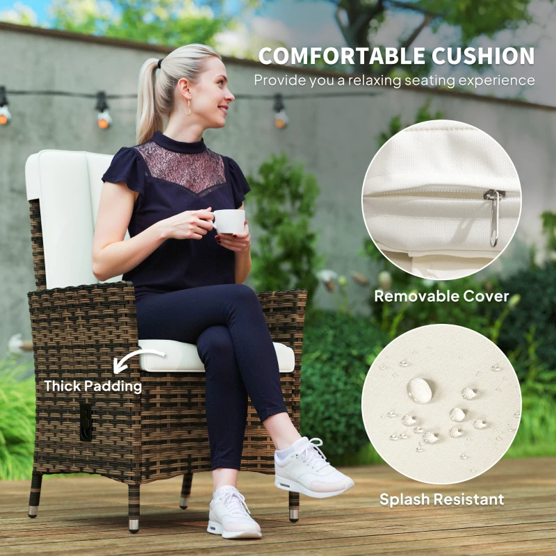 Outsunny Wicker Outdoor Recliner Chair, Wicker Reclining Patio Chair with Adjustable Backrest and Cushion, Cream White