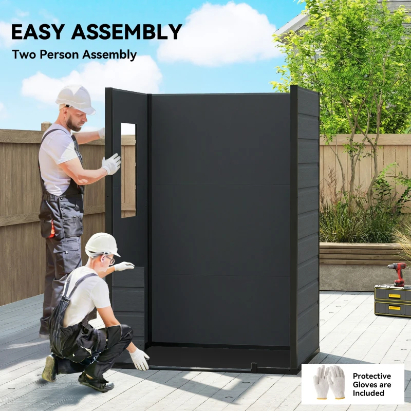 Outsunny 4' x 3' Plastic Garden Shed with Floor, Outdoor Small Shed with Lockable Door, Window and Vent, Dark Grey
