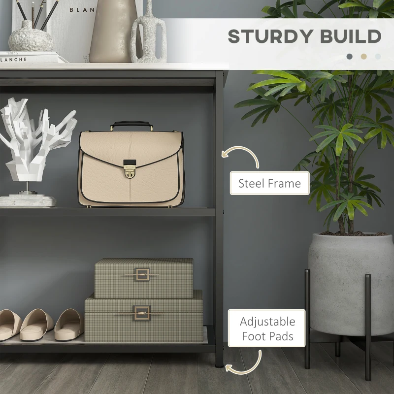 HOMCOM 39" Console Table, Entryway Table with 2 Storage Shelves, Steel Frame, Narrow Sofa Table for Living Room, Gray