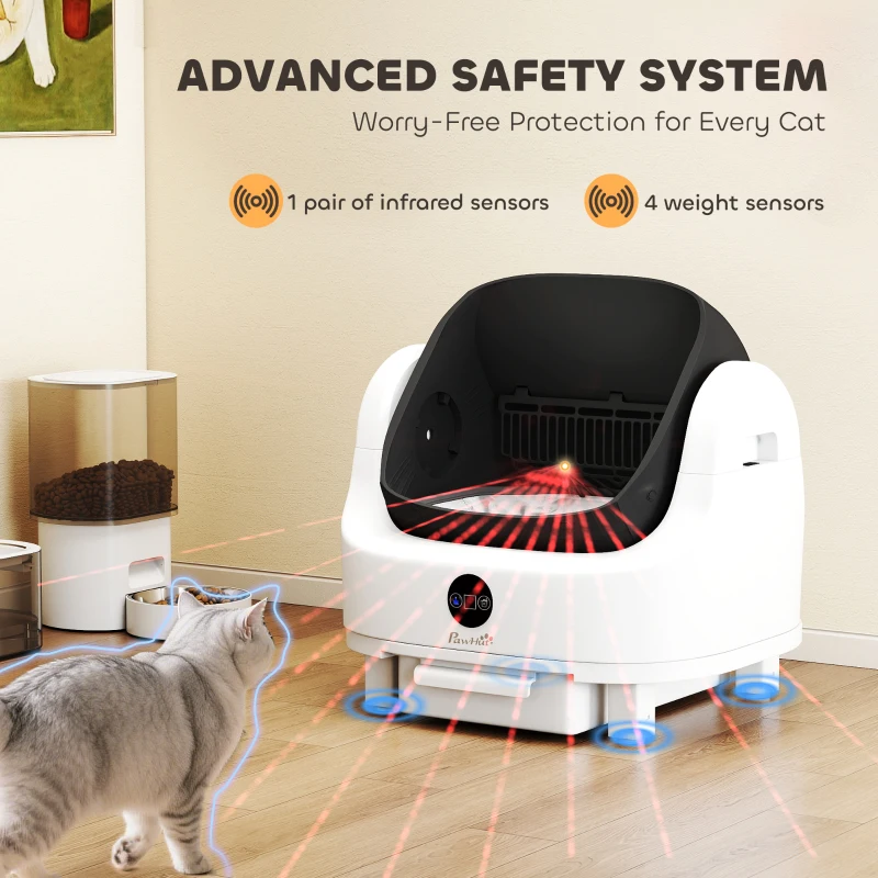 PawHut Open-Top Self Cleaning Cat Litter Box, Automatic Cat Litter Box with Integrated Safety Protection