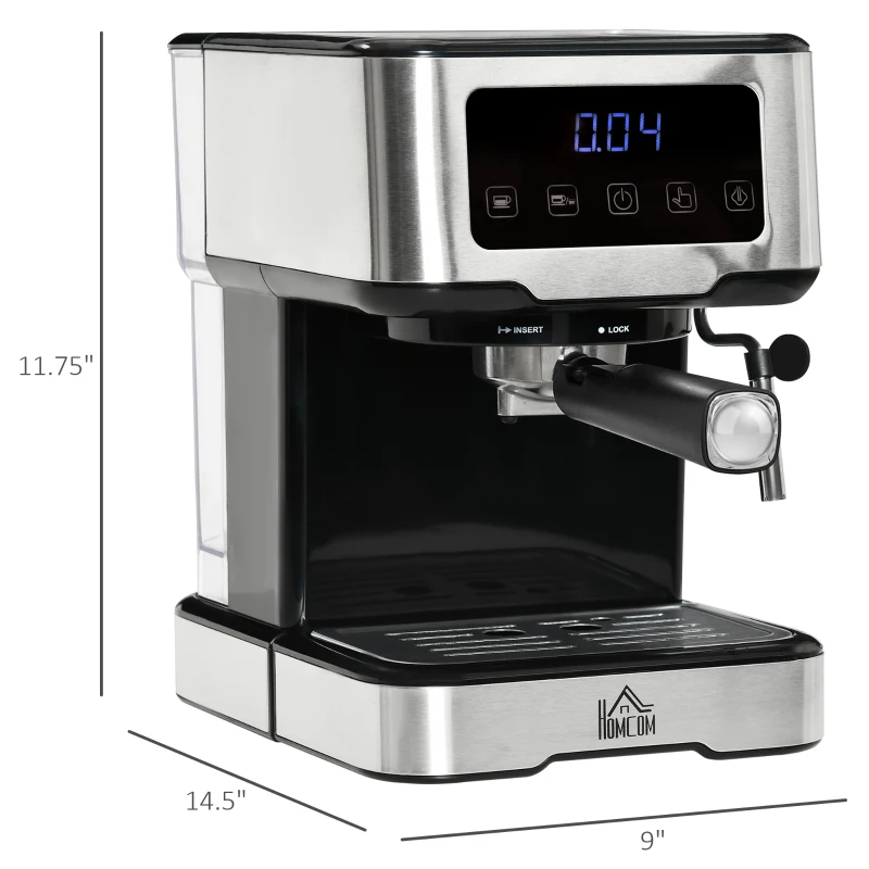 HOMCOM Espresso Machine with Milk Frother Wand, 15-Bar Pump Coffee Maker with 1.5L Removable Water Tank for Espresso, Latte and Cappuccino