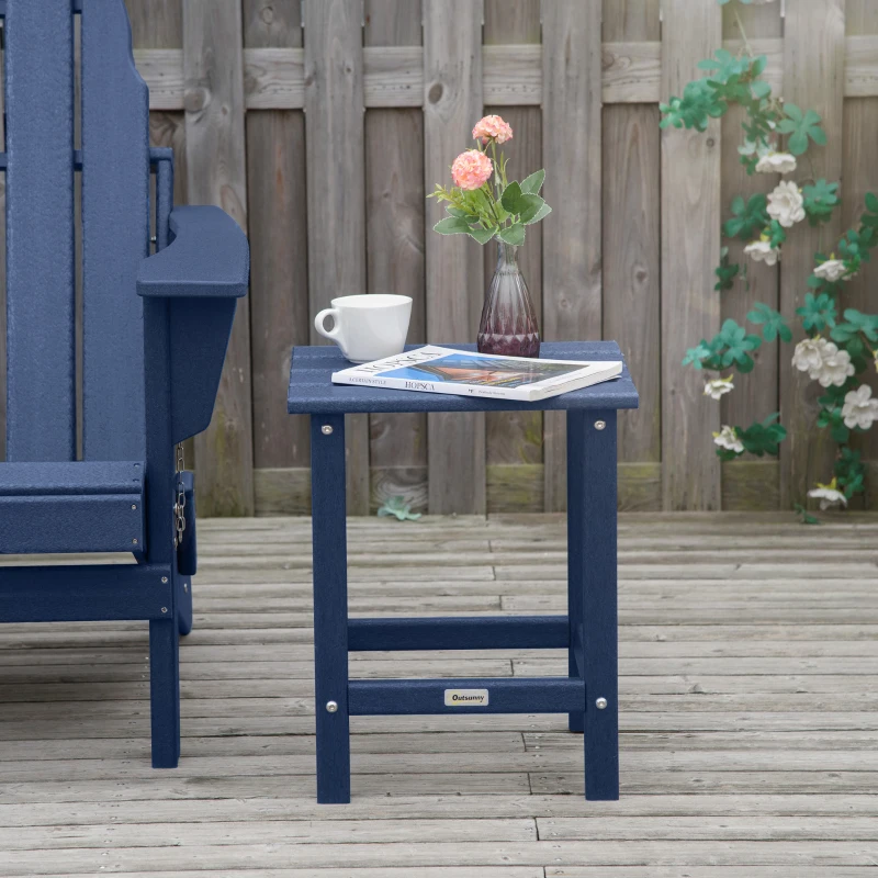 Outsunny Adirondack Side Table, Square Patio End Table, Weather Resistant 15" Outdoor HDPE Table for Porch, Pool, Balcony, Blue