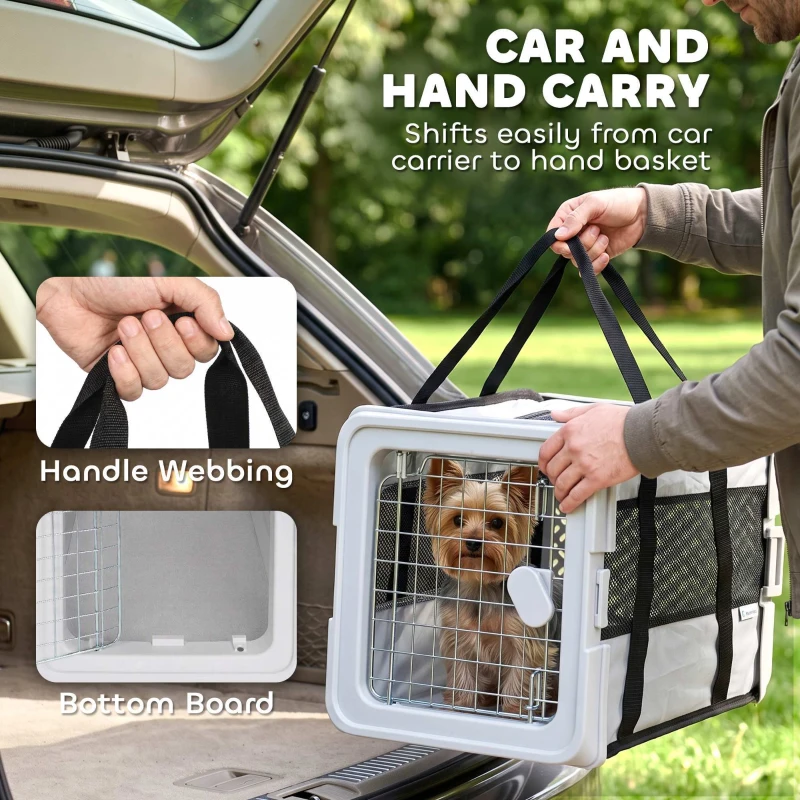 PawHut Pet Carrier Bag, Soft-Sided Dog Carrier with Bottom Board and Mesh Windows, Foldable Pet Travel Bag, Grey