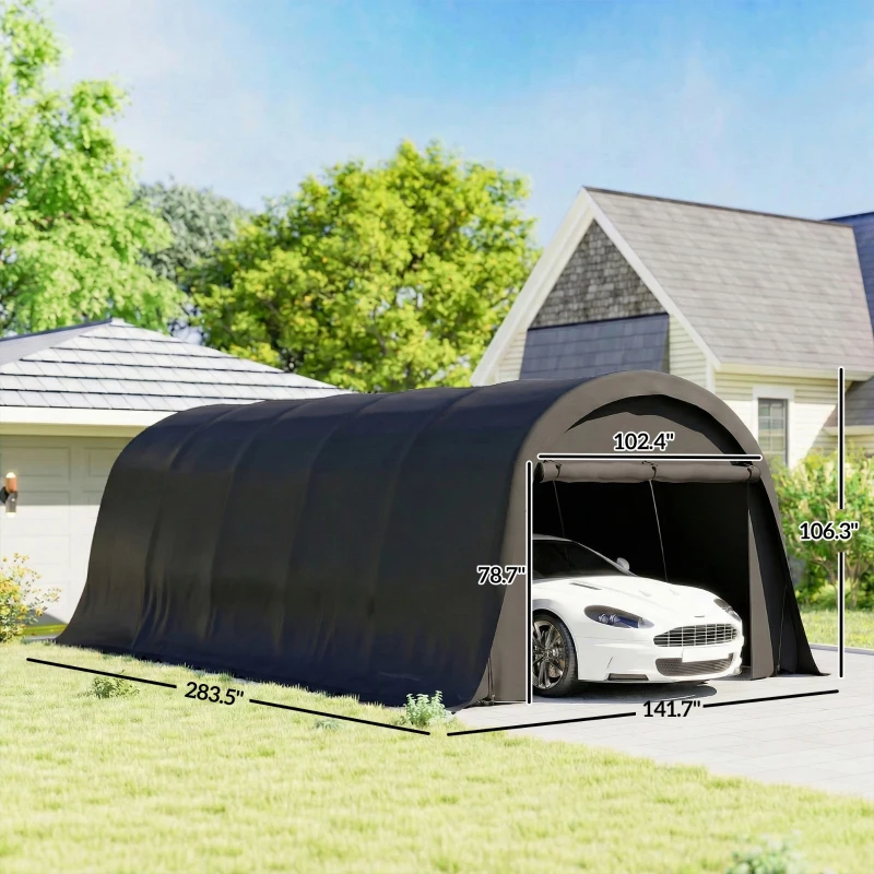 Outsunny 12' x 23.6' Heavy Duty Carport, UPF50+ Portable Garage Car Canopy Tent with Galvanized Frame, Large Door, Dark Gray