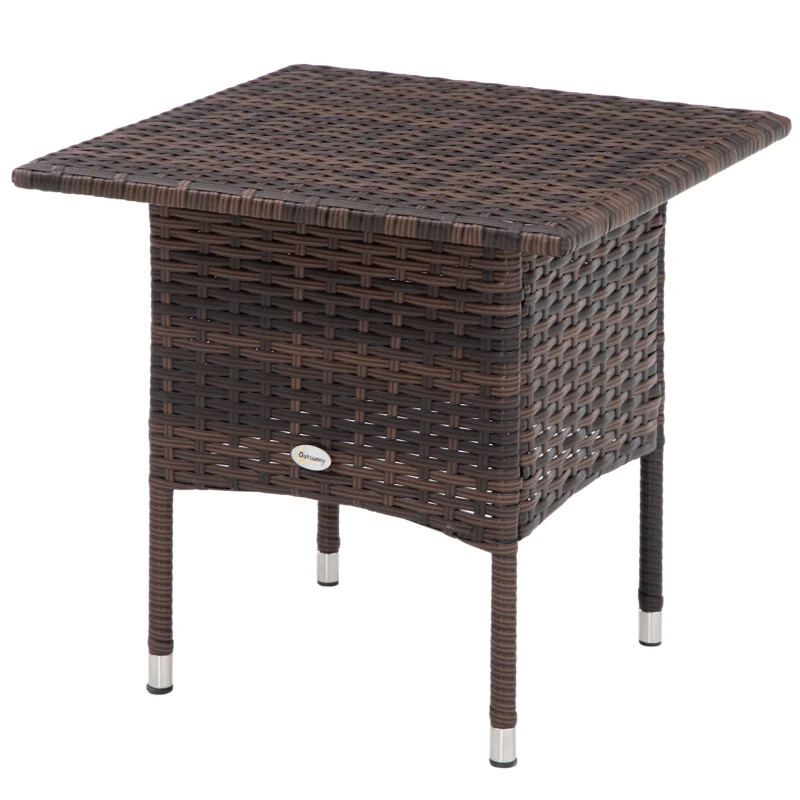 Outsunny 20" Patio Wicker Coffee Table, Outdoor Coffee Table with Plastic Board Underneath the Woven Tabletop for Patio, Garden, Balcony, Mixed Brown