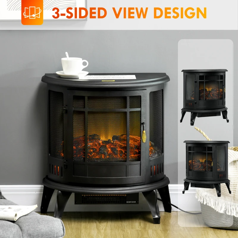 HOMCOM 22" Electric Fireplace Stove, Freestanding Electric Fire Place Heater with Realistic LED Flame, Adjustable Temperature, 1500W, Black