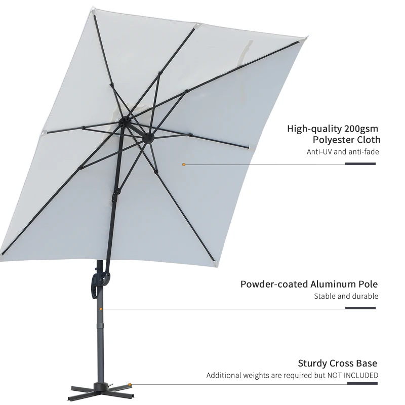 Outsunny 8ft x 8ft Square Offset 360 Cantilever Market Patio Umbrella with Cross Base Off White