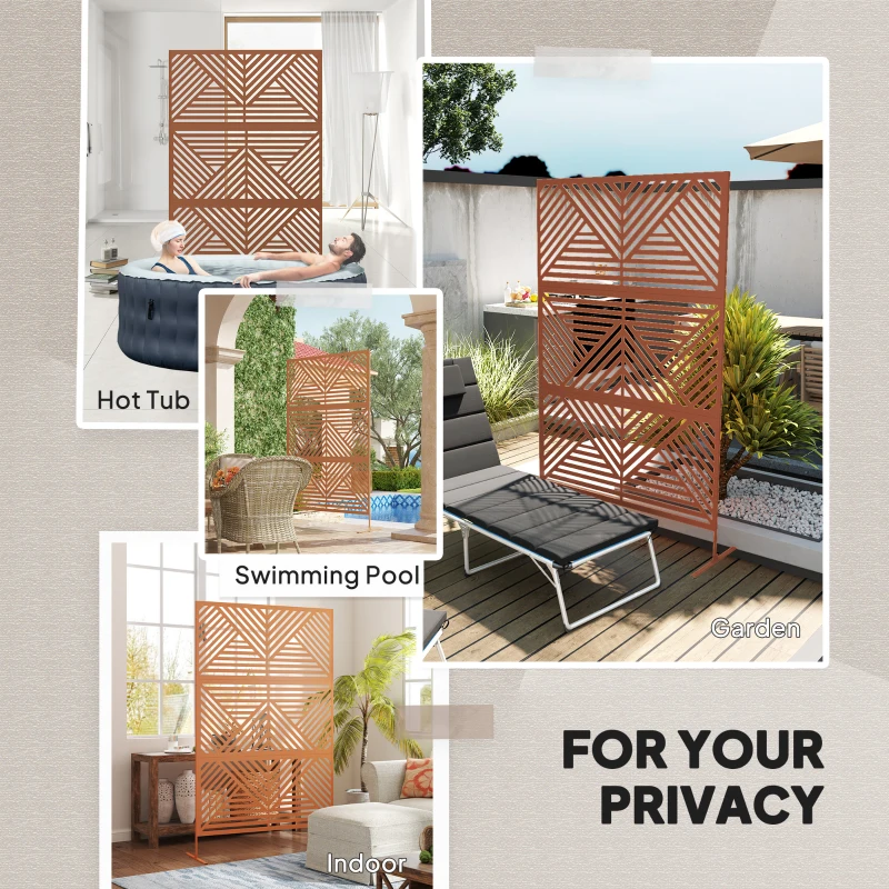 Outsunny Decorative Privacy Fence Screen, Metal Outdoor Privacy Screen Climbing Plant Trellis with Stand, Rhombus Brown