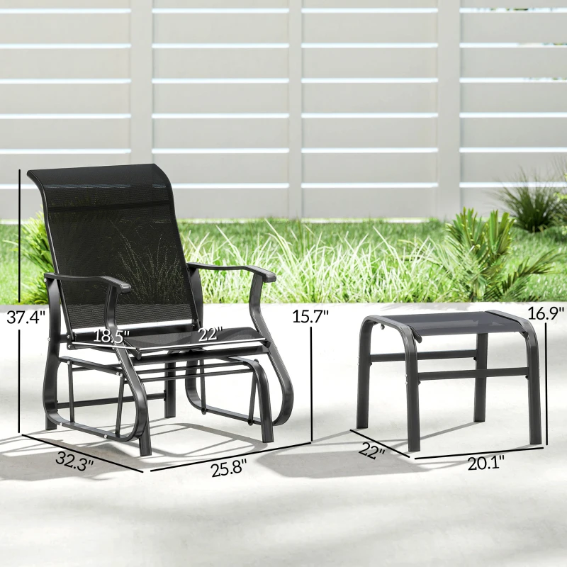 Outsunny Outdoor Glider with Ottoman, Patio Glider Chair Set with High Back, Wide Seat for Porch, Garden, Backyard, Black