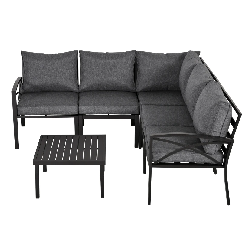 Outsunny 6-Piece Patio L-Shaped Sofa Conversation Set with Coffee Table, Water-Fighting Materials, & Comfort, Grey