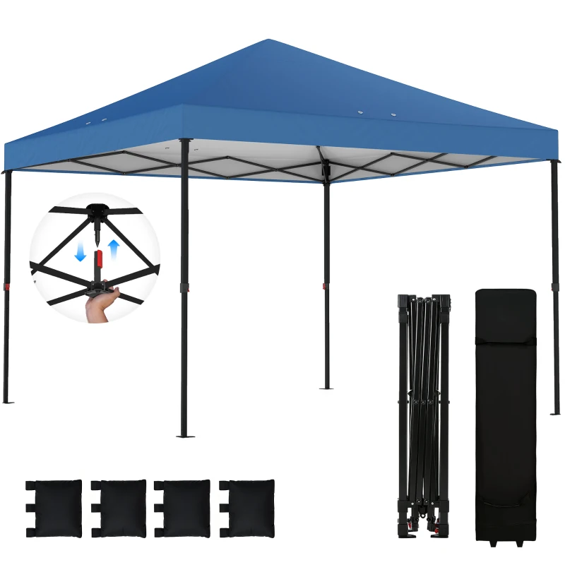 Outsunny 10 x 10 ft Pop Up Canopy Tent with One Push Setup, Outdoor Portable Instant Canopy Shelter w/ Roller Bag, Dark Blue
