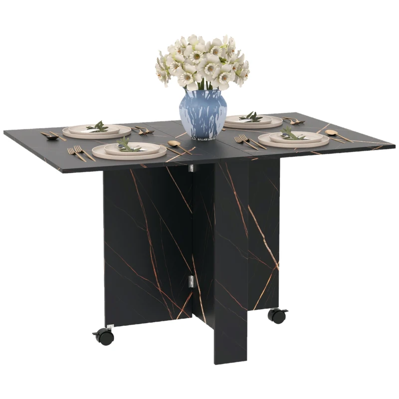 HOMCOM Foldable Dining Table, Drop Leaf Folding Side Table Console Writing Desk with 2 Wheels for Kitchen, Dining Room