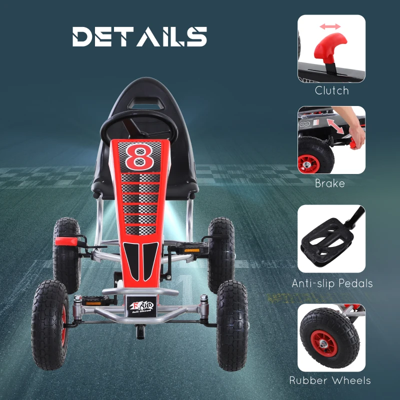 Aosom Pedal Go Kart Children Ride on Car  Racing Style with Adjustable Seat, Rubber Wheels, Handbrake, Clutch