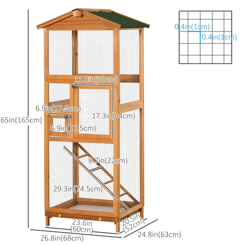 PawHut 65" Outdoor Wooden Birdcage Aviary with Pull Out Tray, Orange