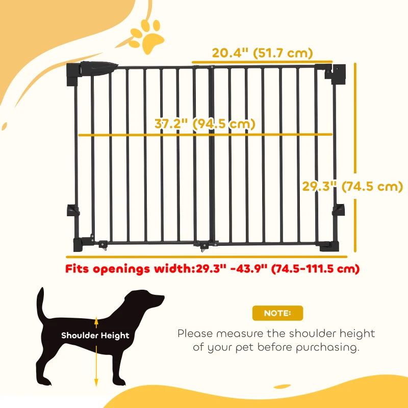 PawHut 29"-44" Wide Dog Gate, 29" H, Pet Gate with Auto-Close, Single Hand Operation, Wall-Mounted, No-Threshold Design