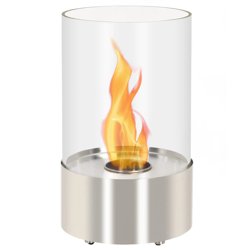 HOMCOM Ethanol Fireplace, 9" Tabletop 0.1 Stainless Steel, 160 Sq. Ft., Burns up to 1 Hour, Silver