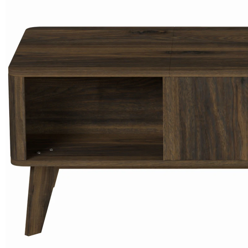 HOMCOM 40" Fluted Lift Top Coffee Table with Storage, Mid-Century Coffee Table with Hidden Compartment, Open Shelf, Walnut