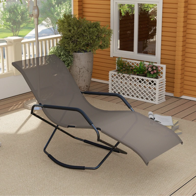 Outsunny Outdoor Folding Rocking Chair, Foldable Chaise Lounge Pool Chair, Zero Gravity Lounge Chair with Armrests for Sun Tanning, Sunbathing, Rocker for Patio, Lawn, Beach, Brown