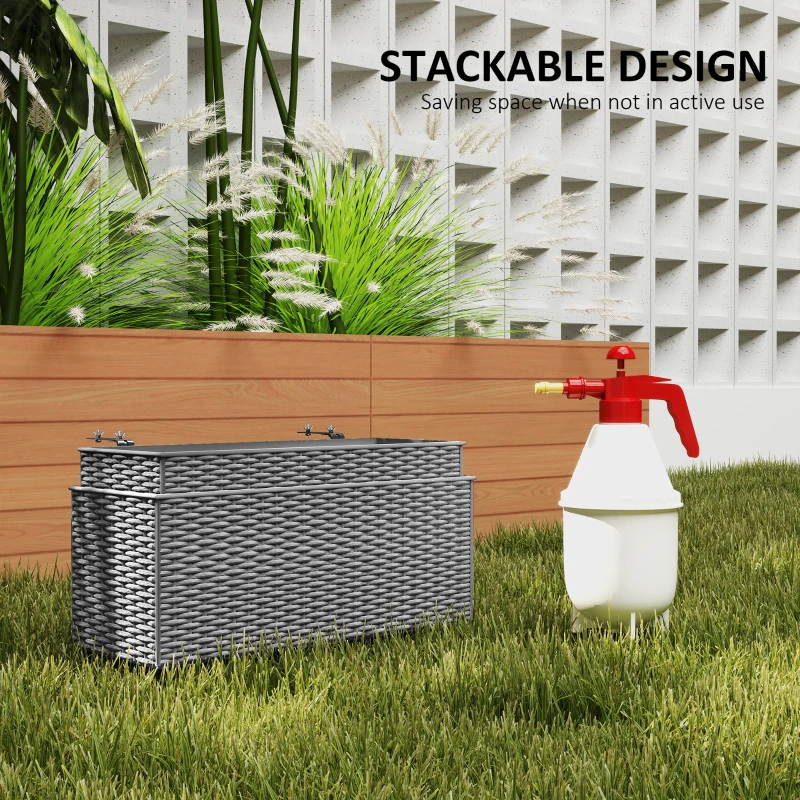 Outsunny 2 Pack 20 Inch Hanging Flower Pots, Railing Planter Box for Fence, Garden, Rattan Look, Grey
