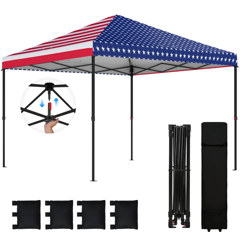 Outsunny 10 x 10 ft Pop Up Canopy Tent with One Push Setup, Outdoor Portable Instant Canopy Shelter w/ Roller Bag, American Flag