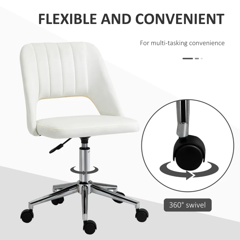 Vinsetto Mid Back Office Chair Velvet Fabric Swivel Scallop Shape Computer Desk Chair, Cream White