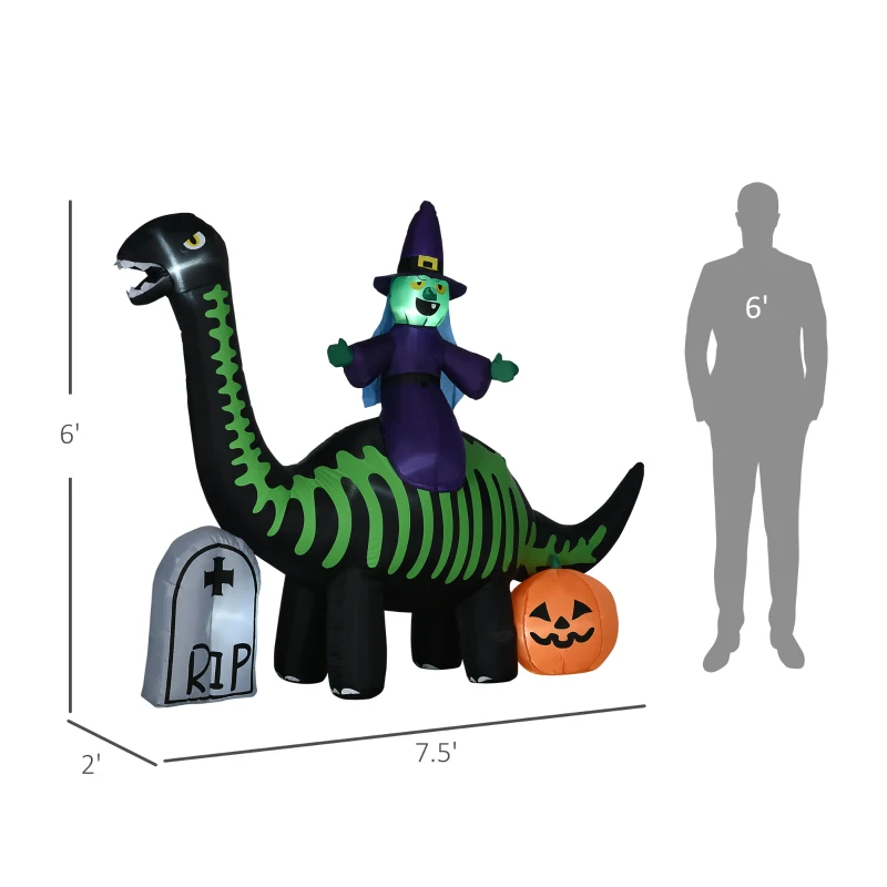 HOMCOM 8' Halloween Inflatable Dinosaur W/ Witch Tombstone Pumpkin