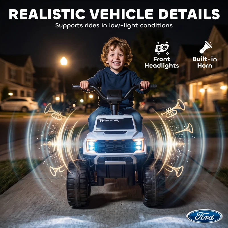 Qaba 12V Kids Ride on Truck Car, Licensed Ford F-150 Electric Car for Kids with Headlight, Horn, for Ages 2-5, White