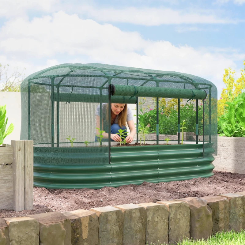 Outsunny Galvanized Raised Garden Bed Kit with Self Watering System, Oval Outdoor Planter Garden Boxes, 6x3ft, Green