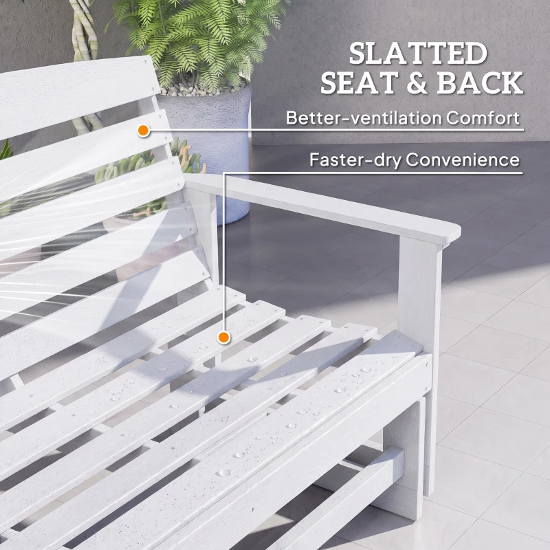 Outsunny Patio Glider Bench w/ HDPE Slatted Double Rocking Chair, White