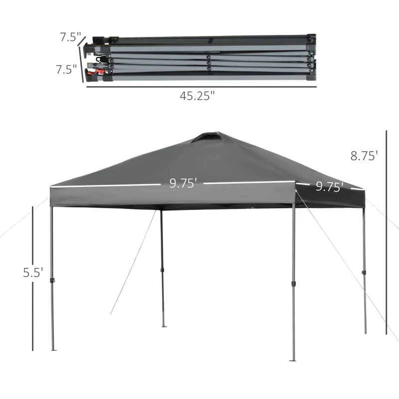 Outsunny 10' x 10' Pop Up Canopy Tent, Instant Sun Shelter with 3-Level Adjustable Height, Top Vents and Wheeled Carry Bag for Outdoor, Garden, Patio, Gray