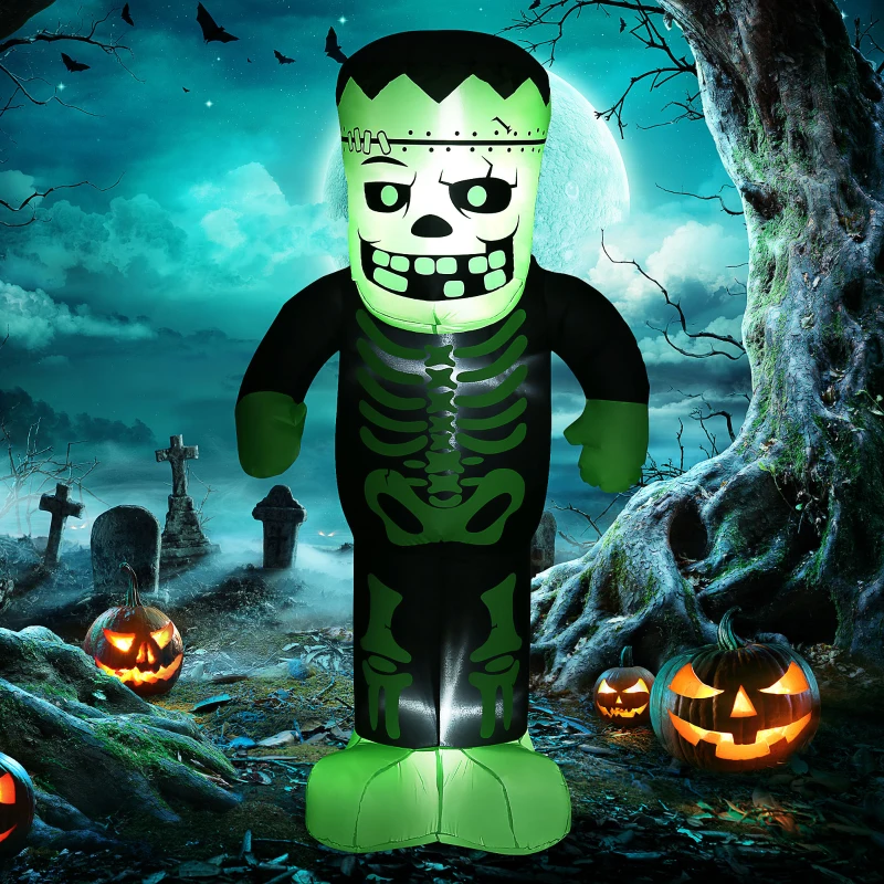 HOMCOM 8FT Outdoor Halloween Inflatable Skeleton Frankenstein