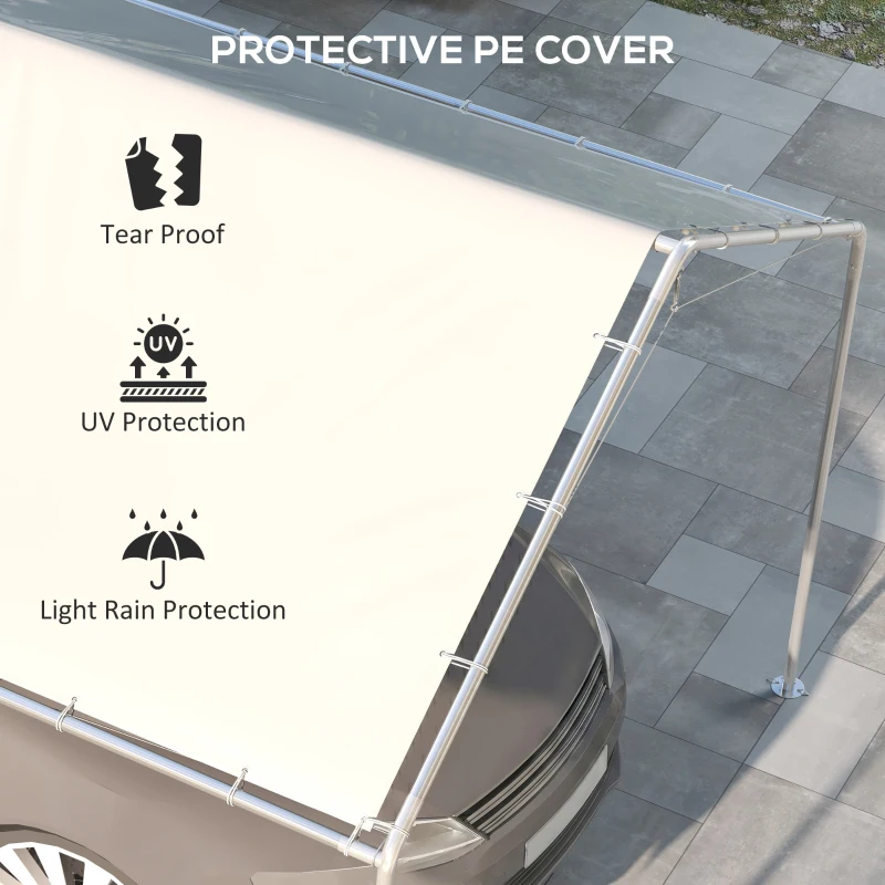 Outsunny 10 x 20ft Carport Roof, UV Resistant Canopy Replacement Cover with Ball Bungee Cords, White