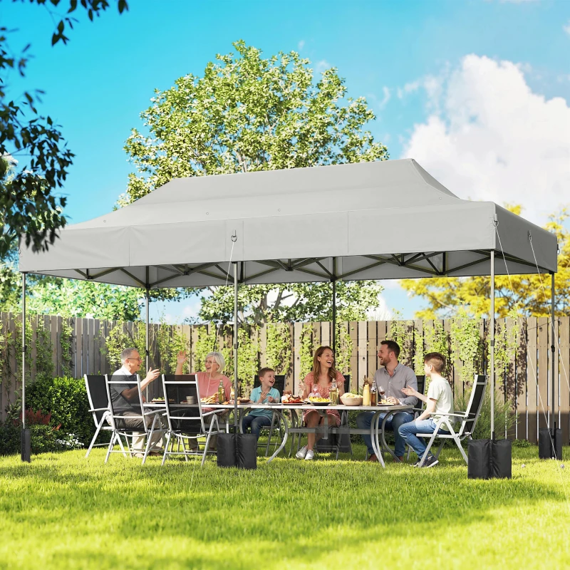 Outsunny 10 x 20 ft Pop Up Canopy Tent, Heavy Duty UPF50+ Outdoor Portable Instant Canopy Shelter with Wheeled Bag, White