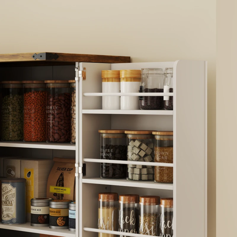 HOMCOM 72" Kitchen Pantry Cabinet, Farmhouse Storage Cabinet with 4 Doors, Drawer, 8 Door Shelves and Adjustable Shelf, White