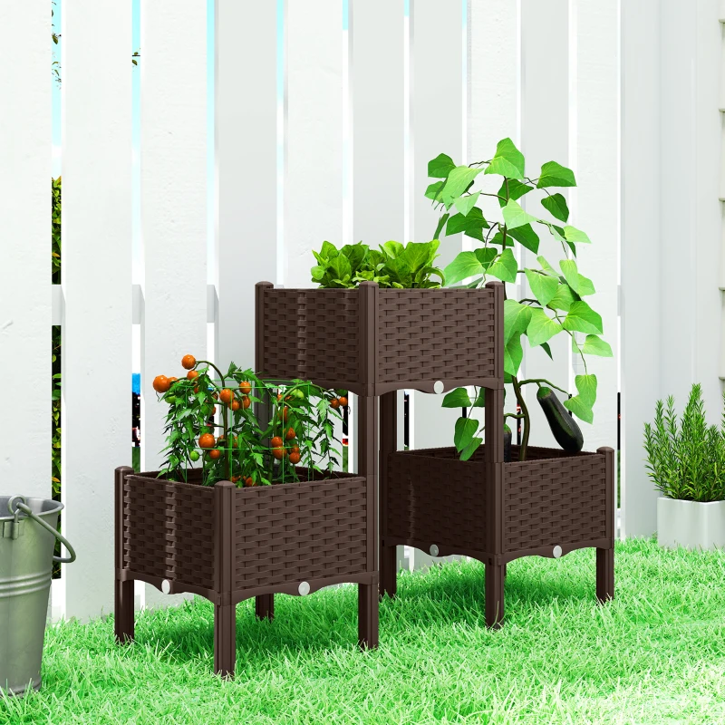 Outsunny Plastic Raised Garden Bed with Legs, Self Watering Elevated Planter Boxes with Drainage Holes and Plugs, Easy Assembly