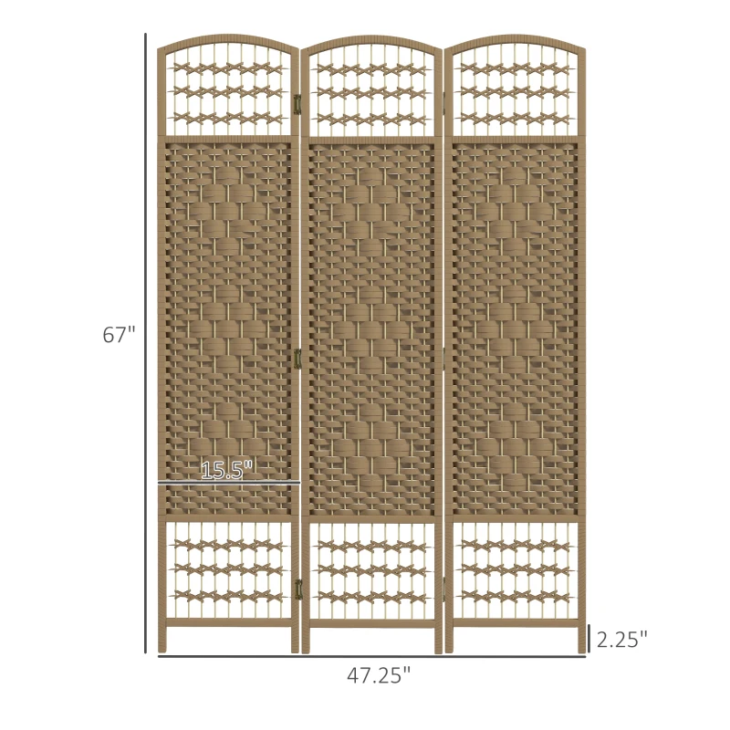 HOMCOM 3 Panel Folding Room Divider Portable Privacy Screen Wave Fiber Room Partition for Home Office Natural