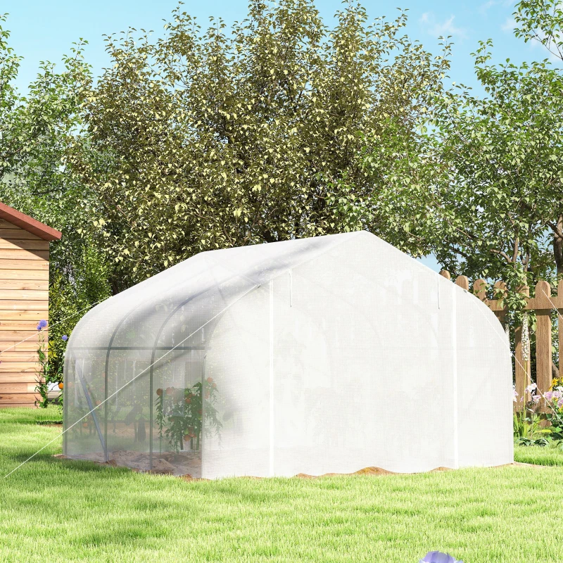 Outsunny 15'x10'x7' Greenhouse Gardening Planting Shed White