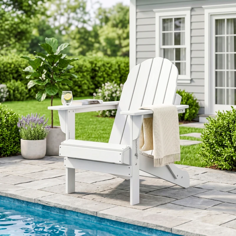 Outsunny Folding Adirondack Chair, HDPE Fire Pit Chair, Weather Resistant Outdoor Chair for Patio, Garden, Backyard, Lawn, White