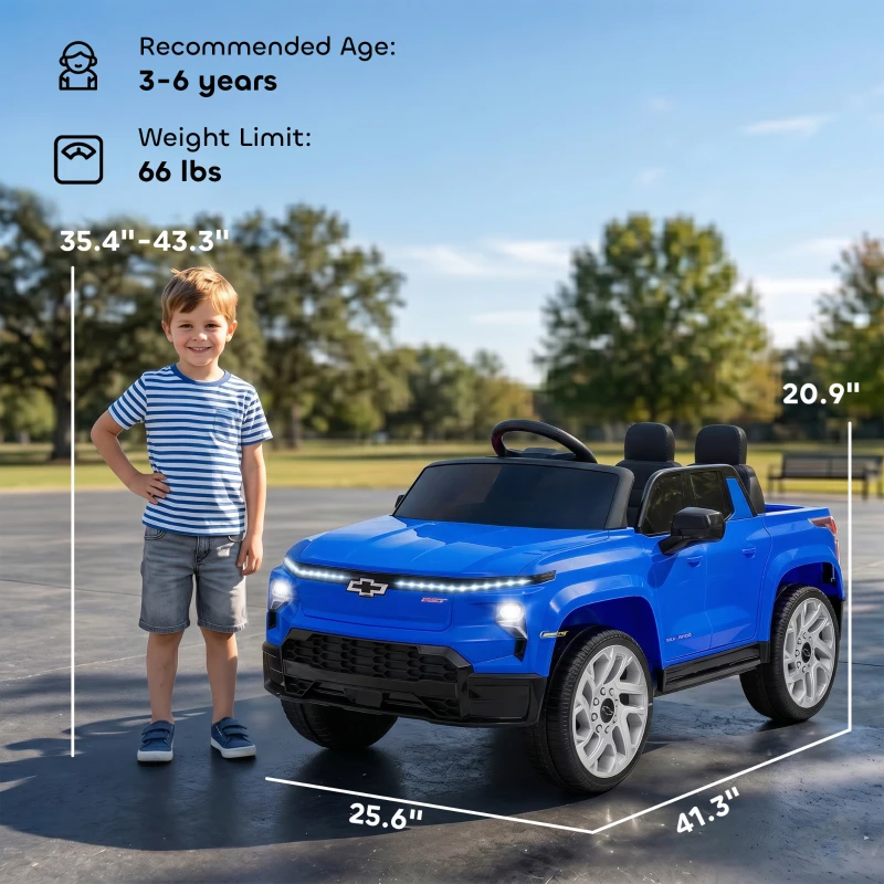 Qaba 12V Chevrolet Silverado EV RST Licensed Kids Electric Car with Parent Remote Control, Spring Suspension, Blue