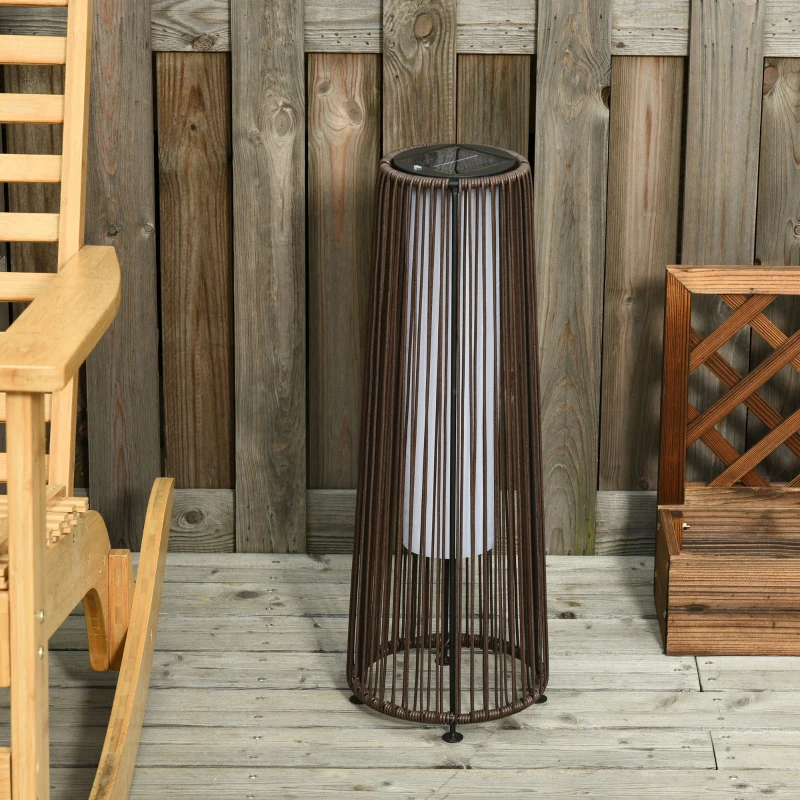 Outsunny Wicker Solar Floor Lamp, Decorative Outdoor Lamp with Auto On/Off LED Light, IP44 for Patio, Porch, Pathway, Brown