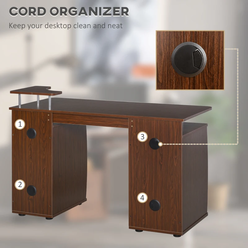 HOMCOM Computer Desk with Keyboard Tray, CPU Stand, Writing Desk with Drawers, Workstation for Home Office, Walnut Brown