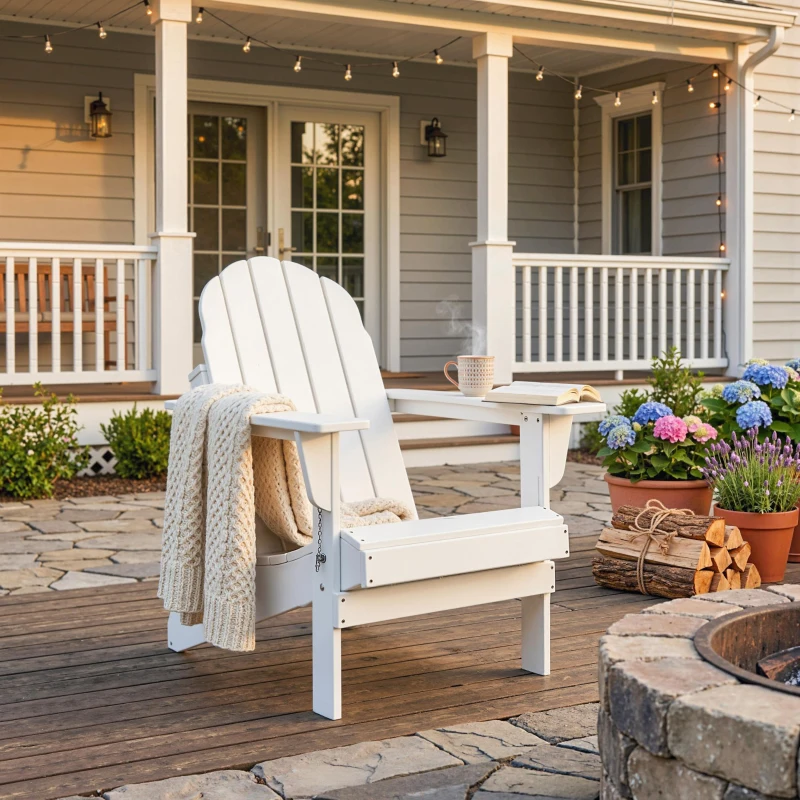 Outsunny Folding Adirondack Chair, HDPE Fire Pit Chair, Weather Resistant Outdoor Chair for Patio, Garden, Backyard, Lawn, White